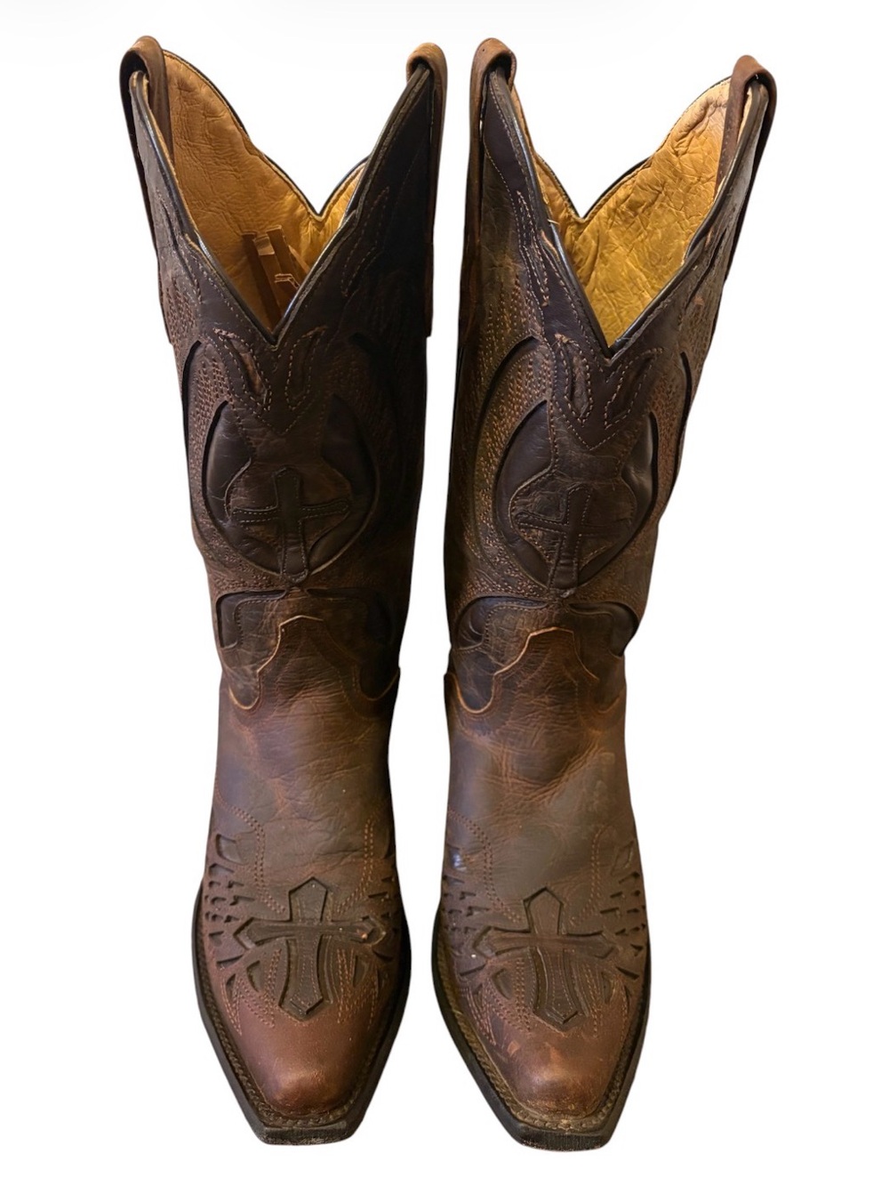 JB Dillon Brown Leather Pull-On Western Boots with Scalloped Top